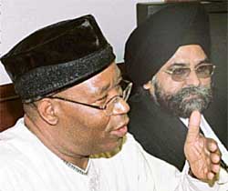 Nigerian High Commissioner to India M. Offor interacts with local industrialists in Mohali on Saturday. Mr Gurmeet Singh, president of the Mohali Industry Association, is also seen.