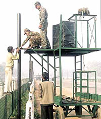 Decks being cleared for the splendours of the Republic Day Parade at Rajpath in the Capital on Sunday. 