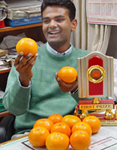 Siddarth Periwal of Khippawali village near Fazilka is all smiles on winning the first prize for growing quality kinnow.