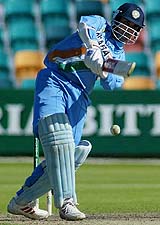 Sourav Ganguly in action during his innings of 32 not out at the one-day match against Zimbabwe