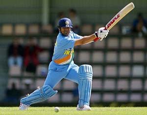 Sachin Tendulkar plays a shot during his innings of 44 runs during the one-day match against Zimbabwe