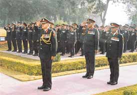 The Chief of the Staff, Western Command, Lieut-Gen P.K. Grover, and other officers pay tributes at Western Command war memorial in Chandi Mandir 