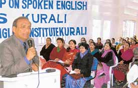Mr A.K. Kaushal, director, English Language Institute, Kurali, conducts a workshop on spoken English at International Public School, Ropar