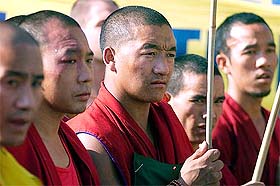 Tibetan monks attend a peace rally to support the World Social Forum in Mumbai 