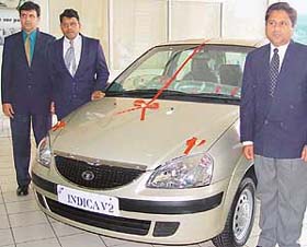 Mr Eric Vas, DGM, Commercial and Planning, Tata Motors, launches the new Indica V2 at Chandigarh