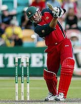Zimbabwe batsman Heath Streak watches the ball during his innings of 64 not out during the One-Day International against Australia
