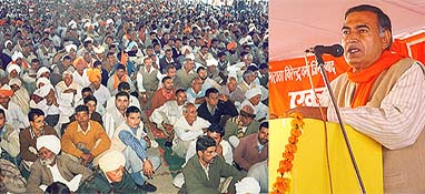 Mr Maratha Virendra Verma, president of the Ekta Shakti, addresses a rally at Indri in Karnal district