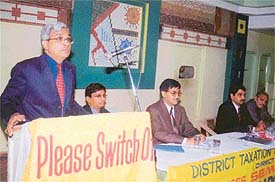 Mr Ved Jain, an eminent taxation expert, addresses a seminar organised by the District Taxation Bar Association