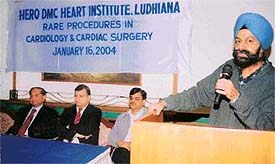 Dr G.S. Wander, Chief Cardiologist, Hero DMC Heart Institute, addresses mediapersons in Ludhiana