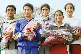 (From left) Mandeep, Amit, Rakshita, Roopsaran and Noor, all winners of the Lake Club Open Tennis Championship, which concluded in Chandigarh