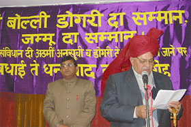 Union Minister of State for Defence Chaman Lal Gupta addresses a function