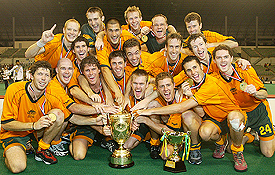 Members of the Australian hockey team celebrate after winning the 13th Sultan Azlan Shah Cup in Kuala Lumpur 