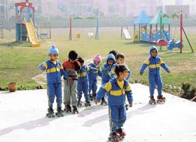 Tiny tots of Rai School, Sector 48, Chandigarh, learn the fundamentals of skating on the school premises