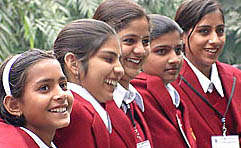 From Left: Neelam Rani, Sarita Tyagi, Sunita Devi Singhdoya, Swati Tyagi and Sushma Rani from Karnal (Haryana), who have jointly won the National Bravery Award, during a Press conference in New Delhi on Monday