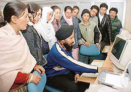 Teachers from remote areas of Kargil arrive in Navodaya Vidyalaya, Sector 25, to attend a four-week training camp in Chandigarh on Tuesday. 