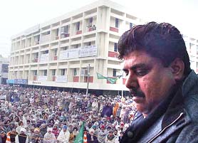 Indian National Lok Dal Youth Wing National President and MP Ajay Chautala during a rally in Ambala