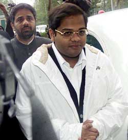 Amit Jogi, son of former Chattisgarh Chief Minister Ajit Jogi, arrives at the CBI headquarters in New Delhi