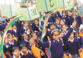 Schoolchildren during the Press preview of the tableaux of Ministry of HRD for the Republic Day parade