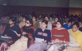Students of Ramgarhia Girls College, Millerganj, attend a lecture on "art of pronunciation"