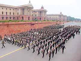 The Beating Retreat rehearsal at Vijay Chowk in the Capital on Thursday.
