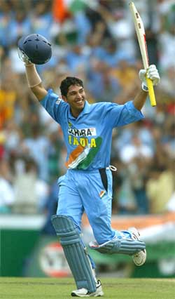 Yuvraj Singh celebrates his century against Australia