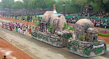 A tableau of Himachal Pradesh during the dress rehearsal for the Republic Day parade at Rajpath