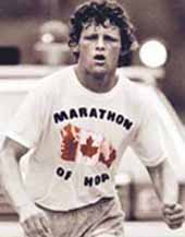 Terry Fox, who at the age of eighteen was diagnosed with bone cancer. As a result, his right leg was amputated above the knee. Terry was so deeply moved by the pain and despair of other cancer patients that he decided to run across Canada, a distance of more than 8,000 km, to raise funds for research