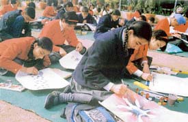 Schoolchildren take part in an inter-school painting competition in Ludhiana 