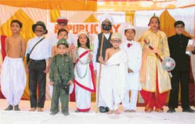 Students of Harsh Vidya Mandir Day Boarding School take part in a fancy dress competition on the eve of Republic Day