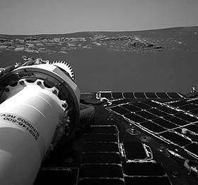 This image, released by NASA on Sunday, shows one of the Mars Exploration Rover Opportunity�s first breathtaking views of the Martian landscape