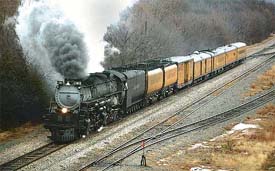 Union Pacific's "Challenger No. 3985", the world's largest operating steam locomotive, enters the train yard in Tyler, Texas