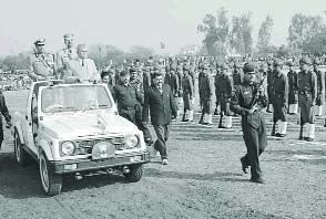 Haryana Governor Babu Parmanand inspects the guard of honour on the occasion of the Republic Day celebrations at Faridabad on Monday.