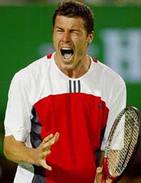 Russia's Marat Safin reacts during his quarter-final match against top seed Andy Roddick of the US