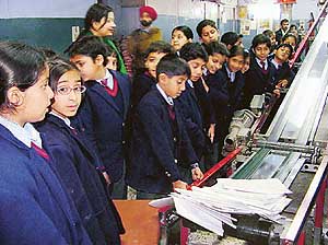 Students of Tender Heart School, Sector 33, Chandigarh, during their visit to The Tribune
