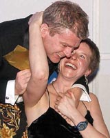The 2003 Whitbread Book of the Year Award winner, Mark Haddon, gets a hug