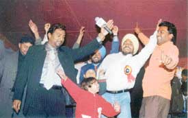 Singer Sardool Sikander performs at a cultural mela in Nandpur village