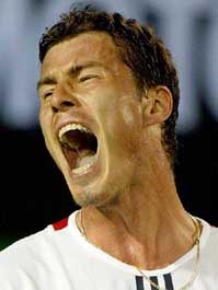 Russia's Marat Safin reacts during his semifinal match against Andre Agassi of the US 