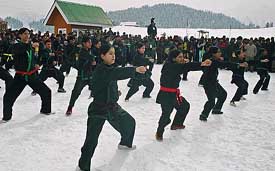 Schoolchildren perform judo tricks 