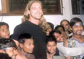 Street children with WWF's hero Edge at a function organised by the Action Aid India Society in the Capital on Friday.