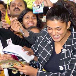 Sushmita Sen with autograph hunters at a function held in New Delhi on Saturday. She was in the Capital to launch a book �Going to School in India� authored by Lisa Heydlauf.