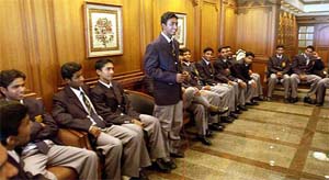 Members of India under-19 cricket team talk to the media before their departure for the ICC World Cup