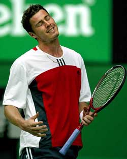 Russia�s Marat Safin reacts during his men�s final match against second seed Roger Federer of Switzerland at the Australian Open