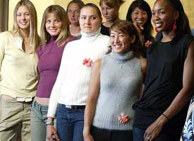 Maria Sharapova of Russia, Daniela Hantuchova of Slovakia, Nadejda Petrova of Russia, Ai Sugiyama of Japan, and Venus Williams of the US