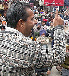 A protest by PSEB employees at Dera Bassi