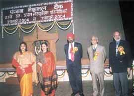 Mr S. S. Kohli, CMD, PNB, Mr D. P. Singh and Mr S. K. Awasti, GMs, and two judges, during the 21st All India Inter Zone Cultural Meet, 2003-04 at Pearey Lal Bhawan in the Capital.
