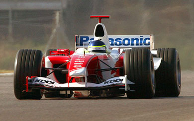 Brazilian driver Cristiano da Matta tests his Toyota F1 car
