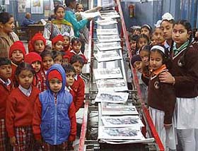 Students of Sherwood Convent School, Mohali, visit the Tribune Office in Chandigarh