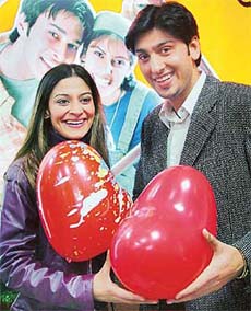 Models Candy Brar and Gaurav Dhir at the launch of �Be My Valentine contest� by Spice Telecom at Chandigarh