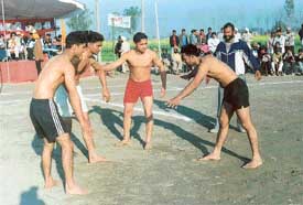 A kabaddi match in progress during the annual sports festival at Veelan village in Ludhiana