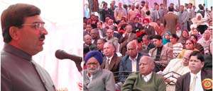 Dr Vallabh Bhau Kathiria, Minister of State for Health, addresses a gathering at a function organised by Vivekanand Swarg Ashram Trust in Ludhiana on Sunday.